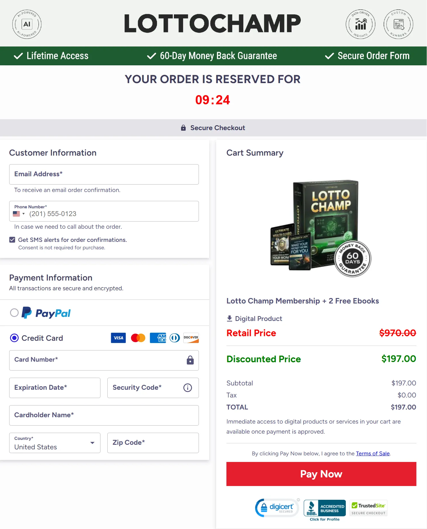 LottoChamp checkout page